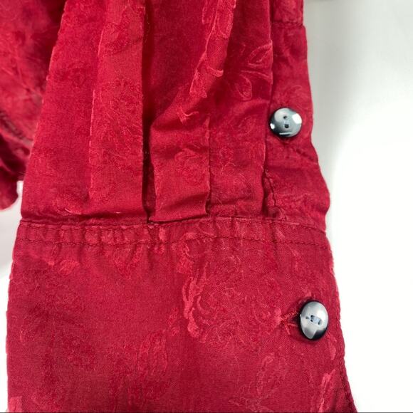 J. JILL Crimson Red Velvet Textured Flocked Floral Button Up Blouse‎ Top Size XS - Picture 5 of 8